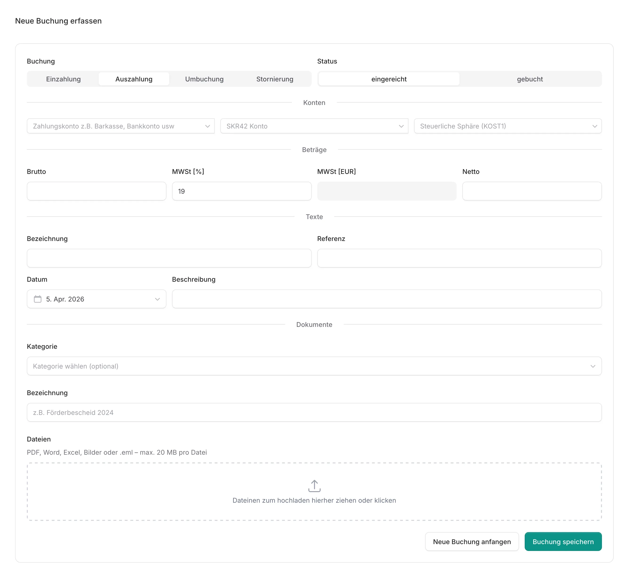 Neue Buchung erfassen