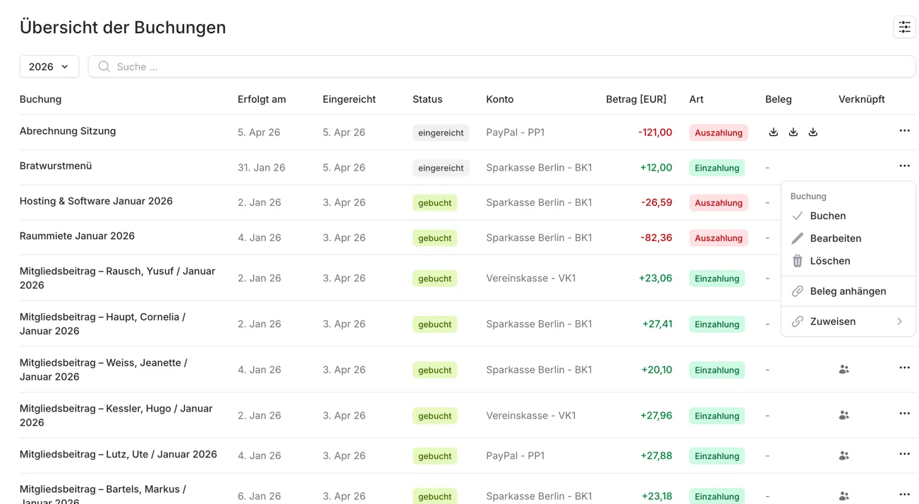 Kontextmenü für eingereichte Buchungen