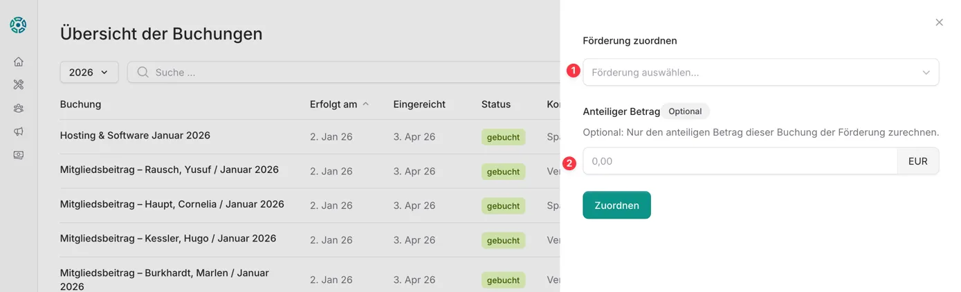 Buchung einer Förderung zuordnen