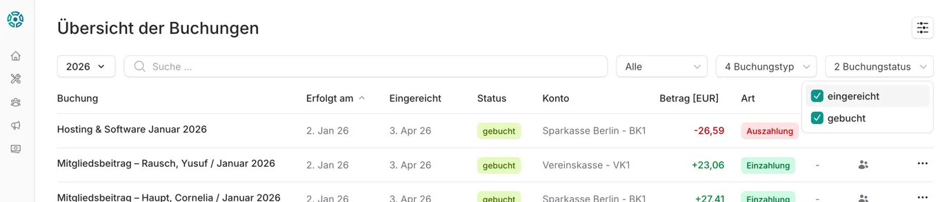 Buchungsstatus-Filter