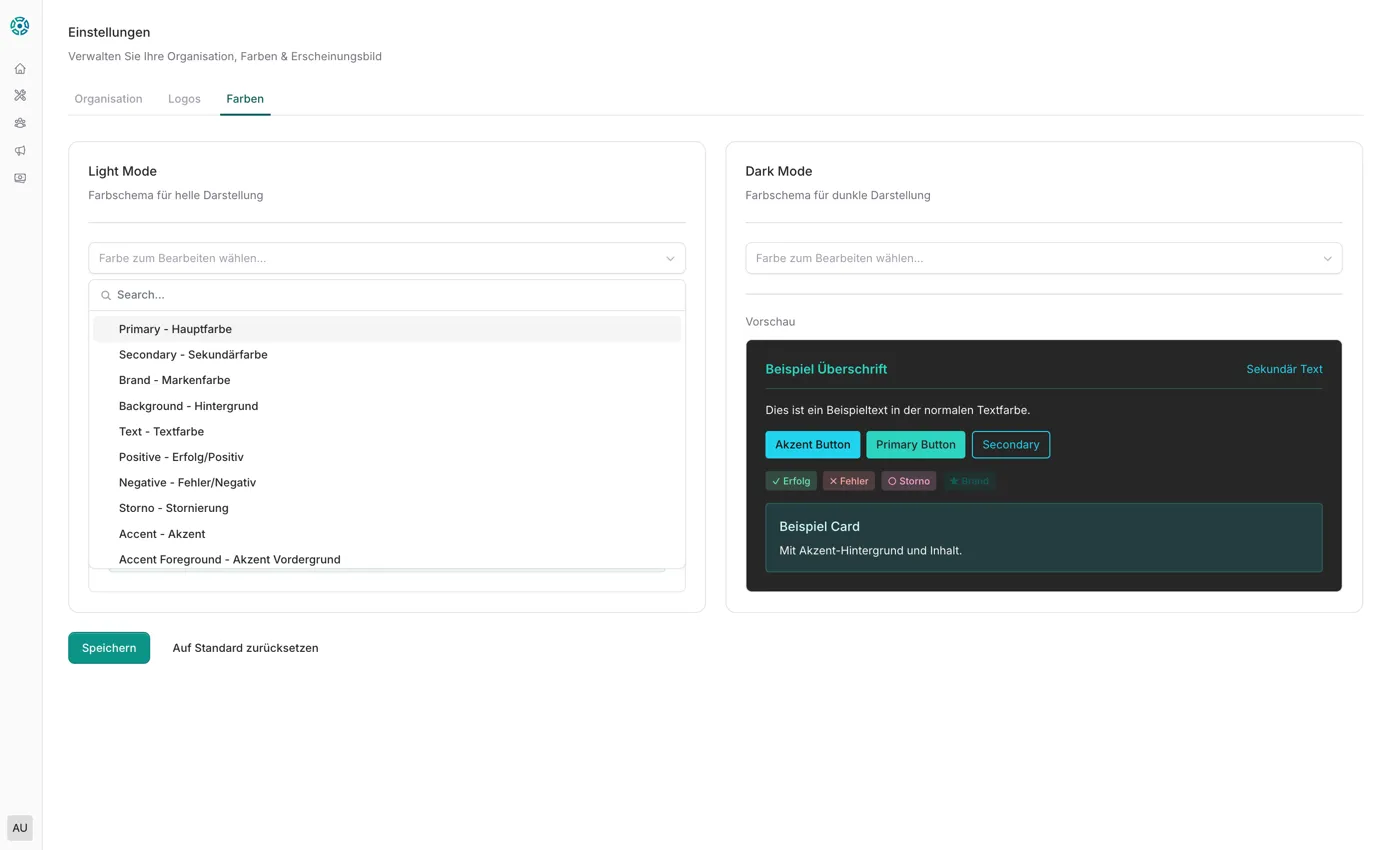 Einstellungen – Farbrollen Dropdown