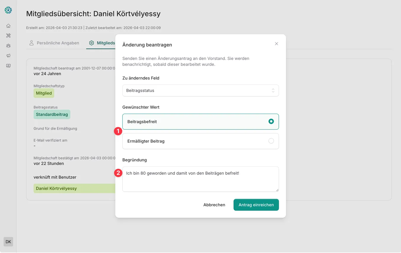 Änderungsantrag ausfüllen