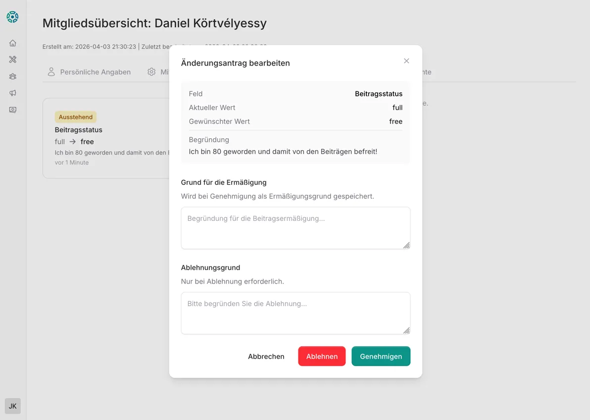 Änderungsantrag bearbeiten