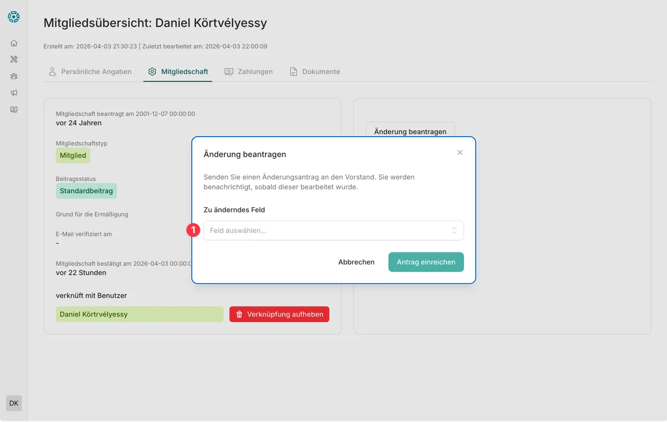 Änderungsantrag erstellen