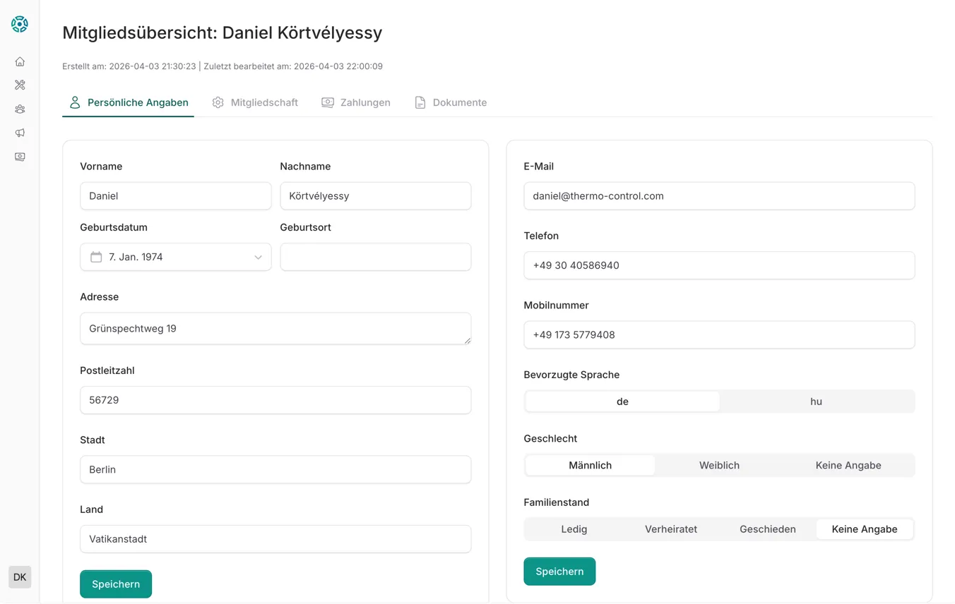 Mitglied – Persönliche Angaben