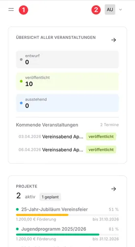 CommuCore – Navigation in der mobilen Ansicht