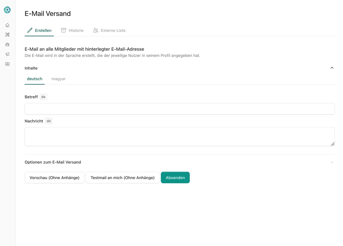 Eingabemaske für Rundmails