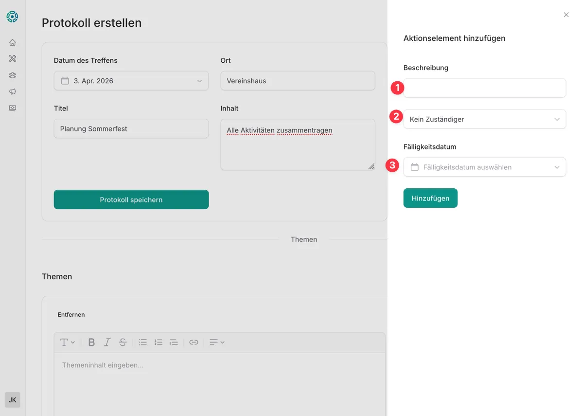 Aktionselement hinzufügen