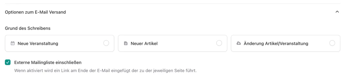 Filtereinstellungen für die externe Mailingliste